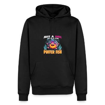 Just a Girl who Loves PUFFER FISH - Men’s Premium Organic Hoodie - black - Front - Nico (187cm)