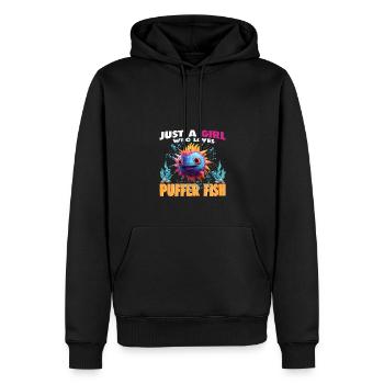 Just a Girl who Loves PUFFER FISH - Men’s Premium Organic Hoodie - black - Front - Nico (187cm)