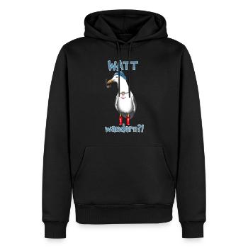 Watt wandern?! Möwe Kapitän Meer - Männer Premium Bio Hoodie - Schwarz - Vorne - Nico (187cm)