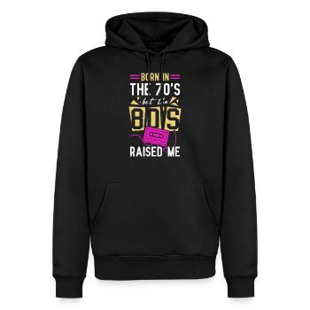 Born In The 70's But The 80's Raised Me - Männer Premium Bio Hoodie - Schwarz - Vorne - Nico (187cm)