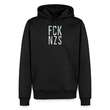 FCK NZS AFD NAZIS TIK TOK 3D Effect RED BLUE - Männer Premium Bio Hoodie - Schwarz - Vorne - Nico (187cm)