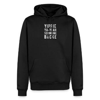 YIPPI YA YEAH SCHWEINEBACKE! Legendärer Spruch - Männer Premium Bio Hoodie - Schwarz - Vorne - Nico (187cm)