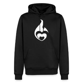 Coeur Flammes Feu - Sweat à capuche Premium bio Homme - noir - Devant - Nico (187cm)