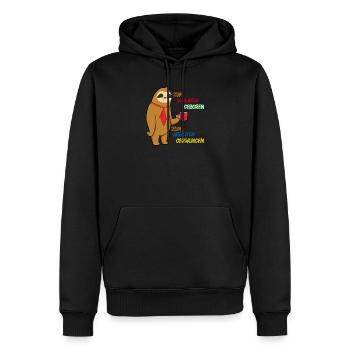 Zum Schlafen geboren, zum Arbeiten gezwungen - Männer Premium Bio Hoodie - Schwarz - Vorne - Nico (187cm)
