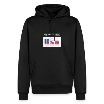 New York, États-Unis, États-Unis T-shirt NYC - Sweat à capuche Premium bio Homme - noir - Devant - Nico (187cm)