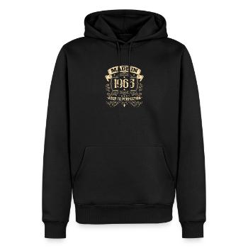 Anniversaire 1965 Fabriqué en 1965 vieilli à la perfection - Sweat à capuche Premium bio Homme - noir - Devant - Nico (187cm)