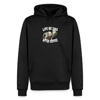 Life Begins After Coffee Faultier Müde Büro Kaffee - Männer Premium Bio Hoodie - Schwarz - Vorne - Nico (187cm)