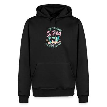 Nähen - Männer Premium Bio Hoodie - Schwarz - Vorne - Nico (187cm)