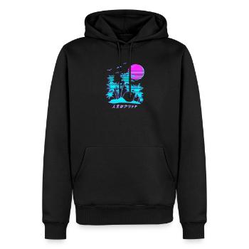 Vaporwave Palm Trees Kanji - Männer Premium Bio Hoodie - Schwarz - Vorne - Nico (187cm)