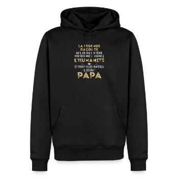 La Légende Raconte - Humour Papa - Cadeau Papa - Sweat à capuche Premium bio Homme - noir - Devant - Nico (187cm)