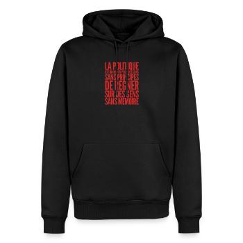 Citation Politique Voltaire - Humour noir - Sweat à capuche Premium bio Homme - noir - Devant - Nico (187cm)