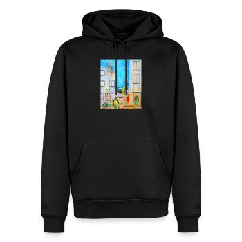 Urban Abstraktes Graffiti mit Legenden - Männer Premium Bio Hoodie - Schwarz - Vorne - Nico (187cm)