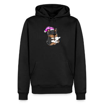 Chien Nain Pinscher avec oreiller et bonnet de couchage - Sweat à capuche Premium bio Homme - noir - Devant - Nico (187cm)