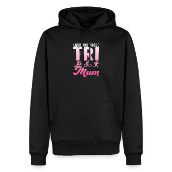 Loud and proud Tri Mum triathlete - Men’s Premium Organic Hoodie - black - Front - Nico (187cm)