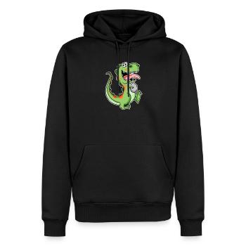 Dinosaure avec un bébé œuf de dinosaure - Sweat à capuche Premium bio Homme - noir - Devant - Nico (187cm)