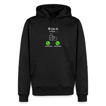Reisen ruft an - annehmen oder annehmen? - Männer Premium Bio Hoodie - Schwarz - Vorne - Nico (187cm)