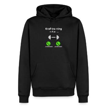 Krafttraining ruft an - annehmen oder annehmen? - Männer Premium Bio Hoodie - Schwarz - Vorne - Nico (187cm)