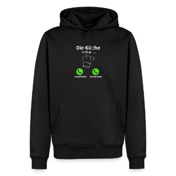 Die Küche ruft an - annehmen oder annehmen? - Männer Premium Bio Hoodie - Schwarz - Vorne - Nico (187cm)
