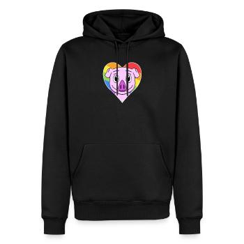 Cochon animal gay au cœur arc-en-ciel - Sweat à capuche Premium bio Homme - noir - Devant - Nico (187cm)