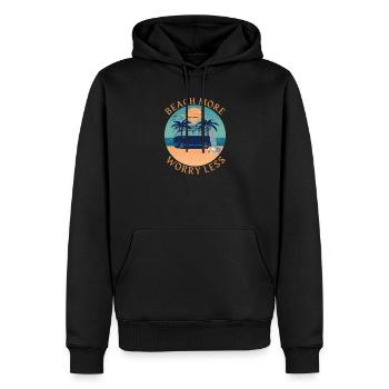 Beach More - Worry Less - Travel - Männer Premium Bio Hoodie - Schwarz - Vorne - Nico (187cm)