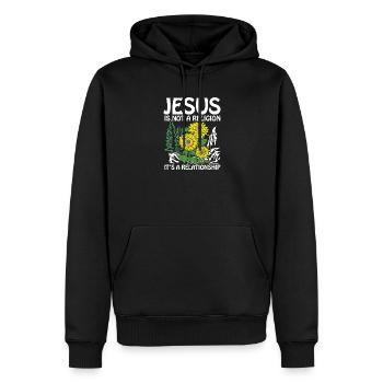 Jesus is not a religion it s a relationship - Männer Premium Bio Hoodie - Schwarz - Vorne - Nico (187cm)