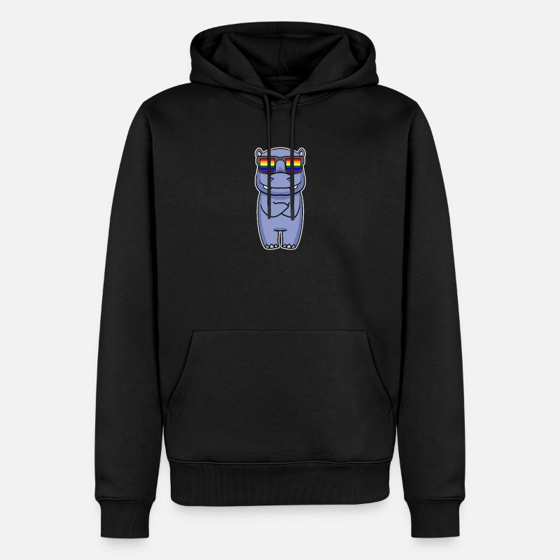 Regenbogen - Nilpferd mit Brille - Männer Premium Bio Hoodie - Schwarz
