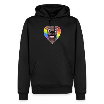 Regenbogen - Hund mit Brille und Herz - Männer Premium Bio Hoodie - Schwarz - Vorne - Nico (187cm)