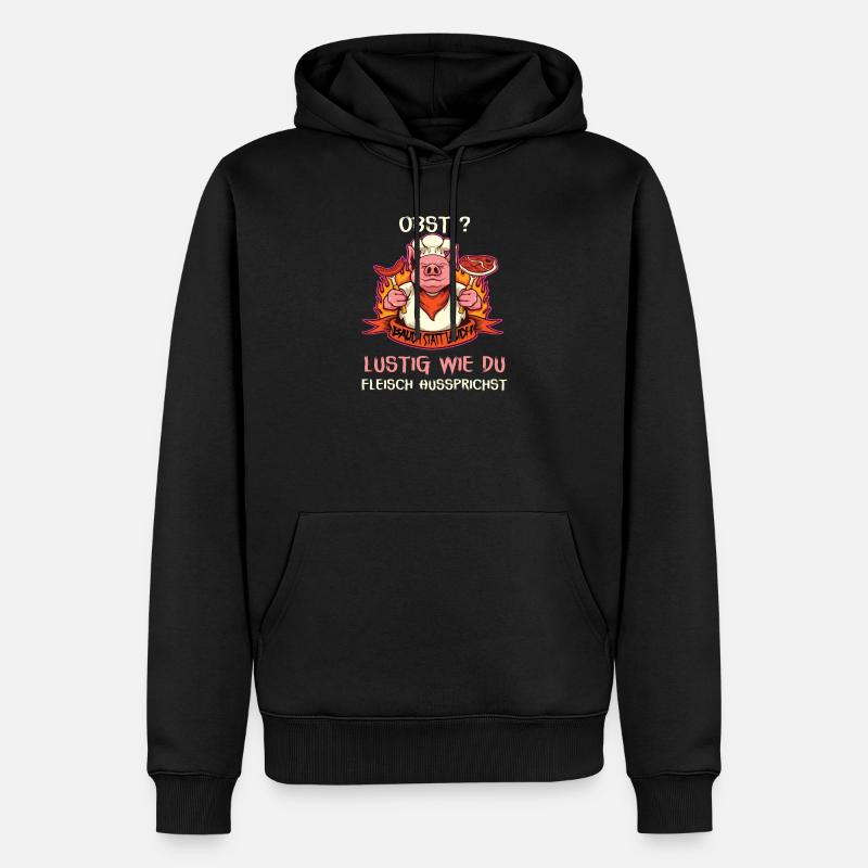 Witziges Schwein mit Fleischspruch - Männer Premium Bio Hoodie - Schwarz