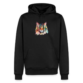 Chat Maine Coon Psychédélique Colorée - Sweat à capuche Premium bio Homme - noir - Devant - Nico (187cm)