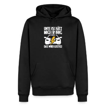 Unterschätz mich ruhig E-Auto Elektro Fahrer - Männer Premium Bio Hoodie - Schwarz - Vorne - Nico (187cm)
