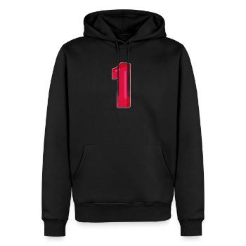 Numéro 1 Rouge foncé - Sweat à capuche Premium bio Homme - noir - Devant - Nico (187cm)