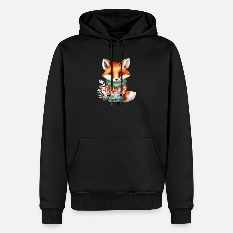 Renard d’hiver en pull - Sweat à capuche Premium bio Homme - noir