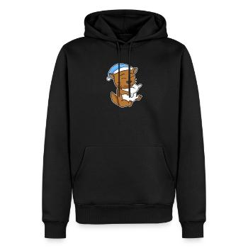Dormir fatigué - Chat avec oreiller et bonnet somnolent - Sweat à capuche Premium bio Homme - noir - Devant - Nico (187cm)