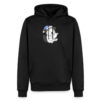Dormir fatigué - Chat avec oreiller et bonnet somnolent - Sweat à capuche Premium bio Homme - noir - Devant - Nico (187cm)