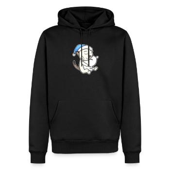Dormir fatigué - Chat avec oreiller et bonnet somnolent - Sweat à capuche Premium bio Homme - noir - Devant - Nico (187cm)