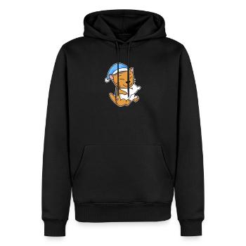 Dormir fatigué - Chat avec oreiller et bonnet somnolent - Sweat à capuche Premium bio Homme - noir - Devant - Nico (187cm)