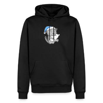Dormir fatigué - Chat avec oreiller et bonnet somnolent - Sweat à capuche Premium bio Homme - noir - Devant - Nico (187cm)