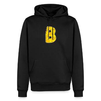 Buchstabe B - Anfangsbuchstabe B - Käse Motiv - Männer Premium Bio Hoodie - Schwarz - Vorne - Nico (187cm)