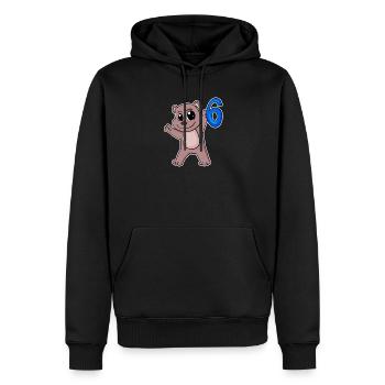 Ours motif 6e anniversaire - Six ans - Sweat à capuche Premium bio Homme - noir - Devant - Nico (187cm)