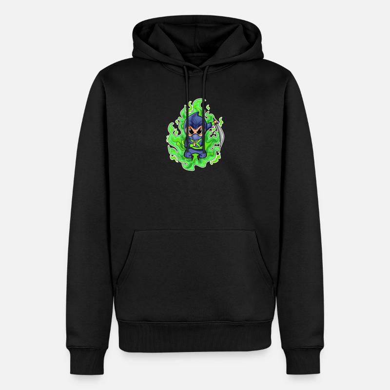 Motif Ninja Vert Feu - Sweat à capuche Premium bio Homme - noir