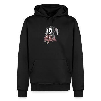 Motif de la vache de la faucheuse - Sweat à capuche Premium bio Homme - noir - Devant - Nico (187cm)