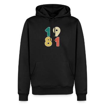1981 - Jahrgang 1981 - Baujahr 1981 - Männer Premium Bio Hoodie - Schwarz - Vorne - Nico (187cm)