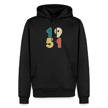 1951 - Jahrgang 1951 - Baujahr 1951 - Männer Premium Bio Hoodie - Schwarz - Vorne - Nico (187cm)