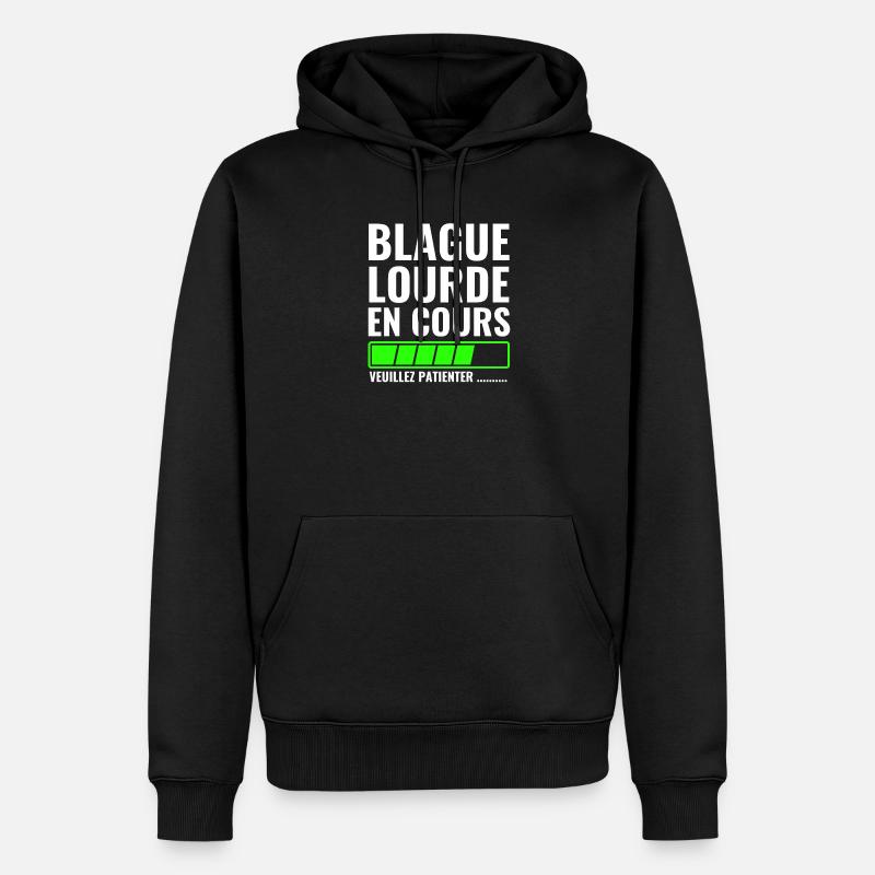 Schwerer Witz in Arbeit, bitte warten - Männer Premium Bio Hoodie - Schwarz