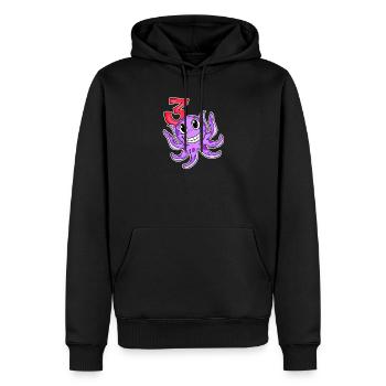 Motif 3ème anniversaire Octopus - Trois ans - Sweat à capuche Premium bio Homme - noir - Devant - Nico (187cm)