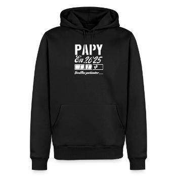 Papy En 2025 Veuillez patienter - Sweat à capuche Premium bio Homme - noir - Devant - Nico (187cm)