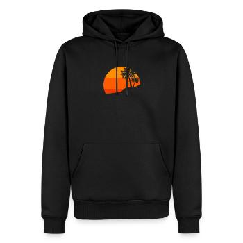Coucher de soleil Palmiers Rétro Ambiance tropicale - Sweat à capuche Premium bio Homme - noir - Devant - Nico (187cm)
