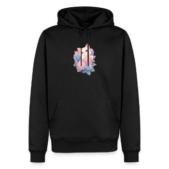 Kawaii Weiße Katze Hortensien Blumen Chibi Style - Männer Premium Bio Hoodie - Schwarz - Vorne - Nico (187cm)