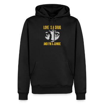 Love is a Drug Junkie - Men’s Premium Organic Hoodie - black - Front - Nico (187cm)