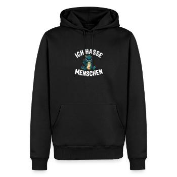 Drôle de dragon vert « Je déteste les gens » - Sweat à capuche Premium bio Homme - noir - Devant - Nico (187cm)